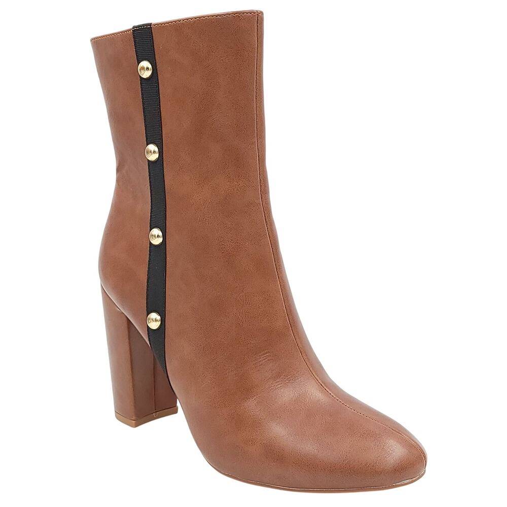 Journee Collection Women Gaibriel Block Heel Ankle Booties Sz US 8M Cognac Brown